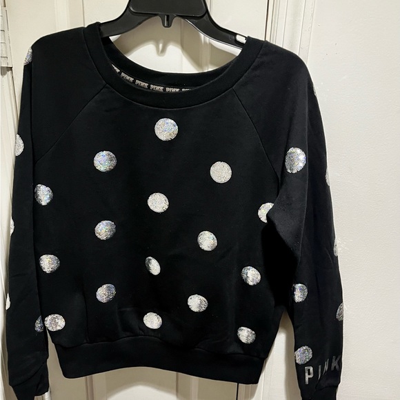 PINK VS Rare crew neck sweats with polka dots silver sequins - Picture 3 of 10